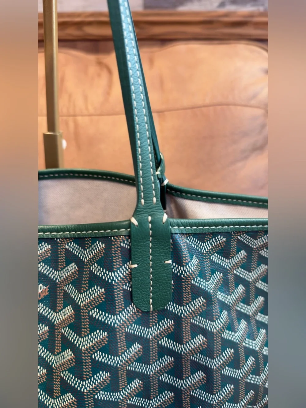 Goyard Green Patterned St. Louis Tote with Matching Pouch Size pm